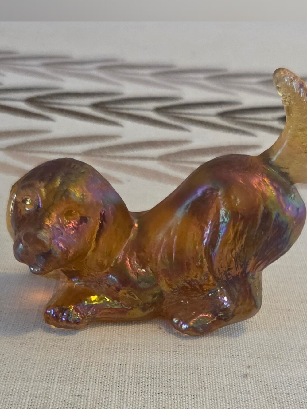 Fenton Iridescent Carnival Glass Labrador Puppy Figurine